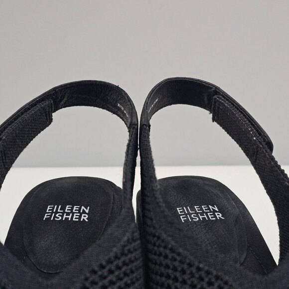 Eileen Fisher Trudy Sandal Womens 9 Black Stretch Knit Block Heel Slingback - Picture 6 of 12